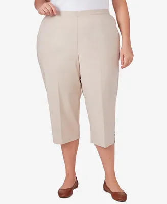 Alfred Dunner Plus Classic Neutrals Pull On Button Hem Twill Capri Pants