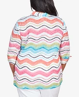 Alfred Dunner Plus Classic Brights Wavy Stripe Button Down Top