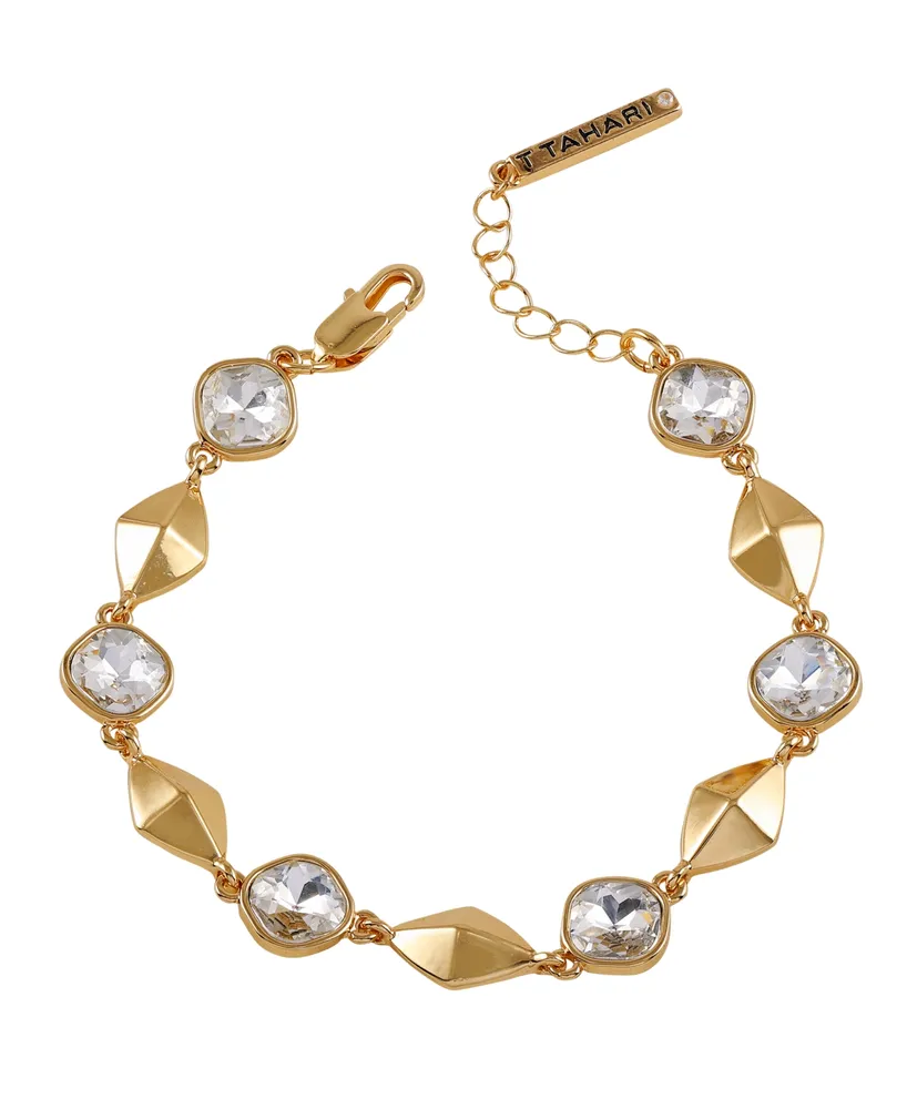 T Tahari Gold-Tone Pave Glass Stone Line Bracelet