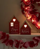 Glitzhome Lighted Valentine's Wooden House-Shaped Table Decor, Set of 2