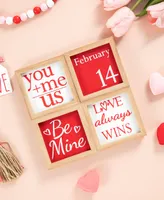 Glitzhome 4" H Valentine's Wooden Block Table Decor, Set of 4