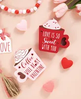 Glitzhome Wooden Valentine's Coffee Cup Table Decor, Set of 2