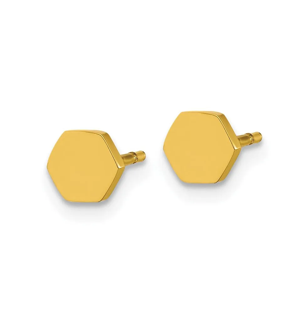 Chisel Stainless Steel Polished Yellow Ip-plated Hexagon Earrings