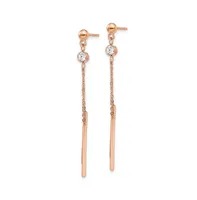 Chisel Stainless Steel Rose plated Crystal Bar Dangle Earrings