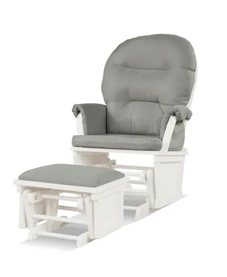 Wood Baby Glider and Ottoman Cushion Set With Padded Armrests For Nursing