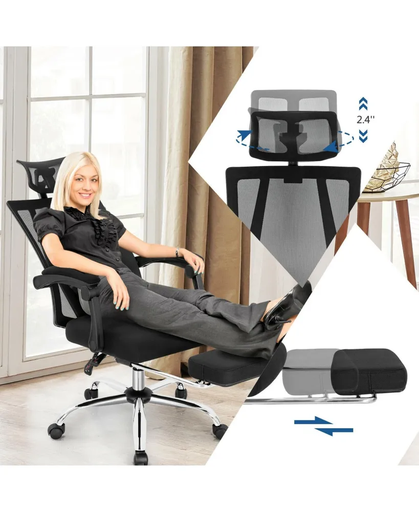 Ergonomic Recliner Mesh Office Chair with Adjustable Footrest-Black