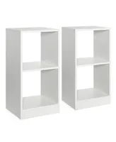 2 Pieces 2-tier Bookcase Set with Anti-toppling Device-White