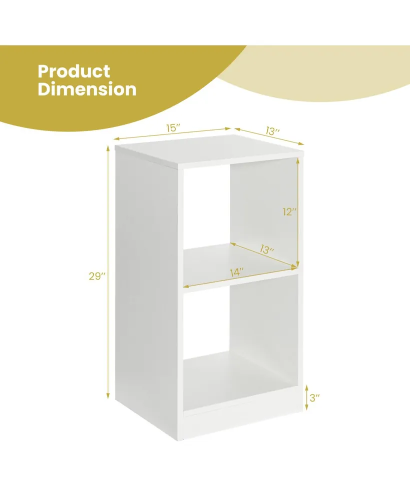 2 Pieces 2-tier Bookcase Set with Anti-toppling Device-White