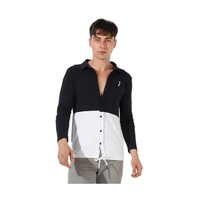 Campus Sutra Men's Navy Blue & White Contrast Panel Shirt
