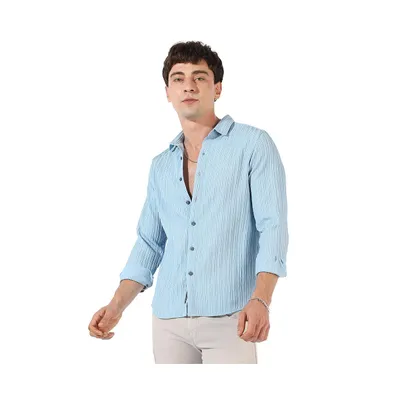 Campus Sutra Men's Light Blue Textured Regular Fit Casual Shirt