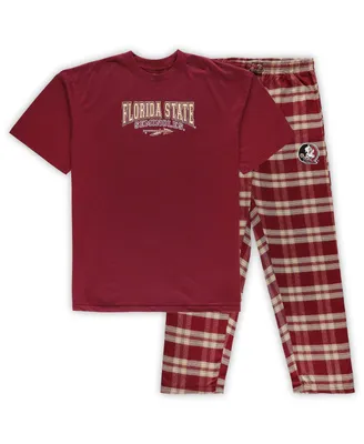 Men's Profile Garnet, Gold Florida State Seminoles Big and Tall 2-Pack T-shirt Flannel Pants Set