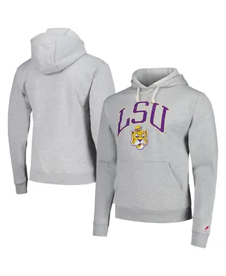 Men's League Collegiate Wear Heather Gray Distressed Lsu Tigers Tall Arch Essential Pullover Hoodie