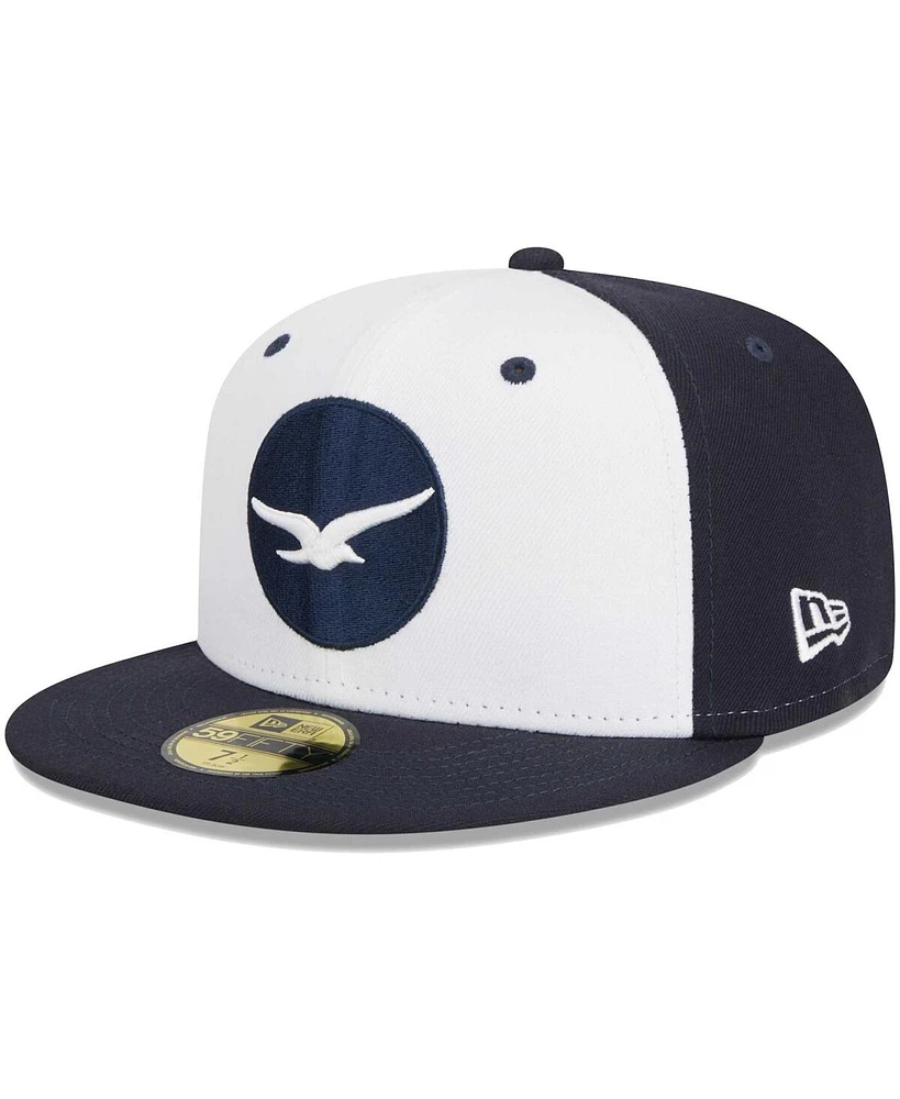 Men's New Era White Pensacola Blue Wahoos Theme Nights Seagulls 59FIFTY Fitted Hat