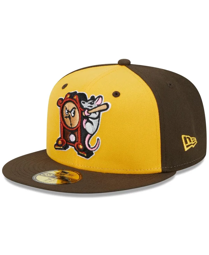 Men's New Era Yellow Hickory Crawdads Theme Nights Hickory Dickory Docks 59FIFTY Fitted Hat