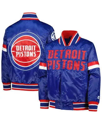 Big Boys Starter Blue Detroit Pistons Home Game Varsity Satin Full-Snap Jacket
