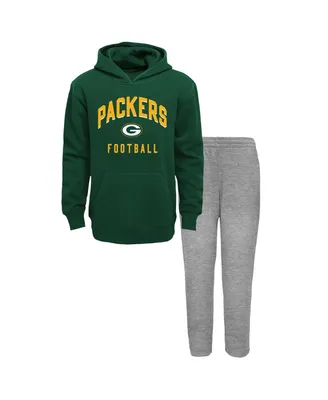 Toddler Boys and Girls Green, Heather Gray Green Bay Packers Play by Play Pullover Hoodie and Pants Set