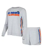 Women's Concepts Sport Gray Florida Gators Cedar Tri-Blend Long Sleeve T-shirt and Shorts Sleep Set