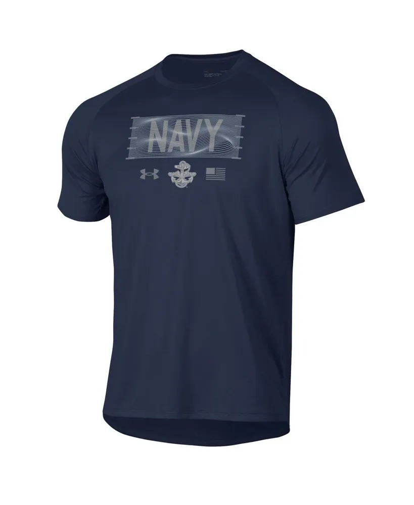 Men's Under Armour Navy Midshipmen Silent Service Stacked Slim Fit Tech T-shirt