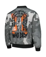 Men's and Women's The Wild Collective Gray Distressed Cincinnati Bengals Camo Bomber Jacket