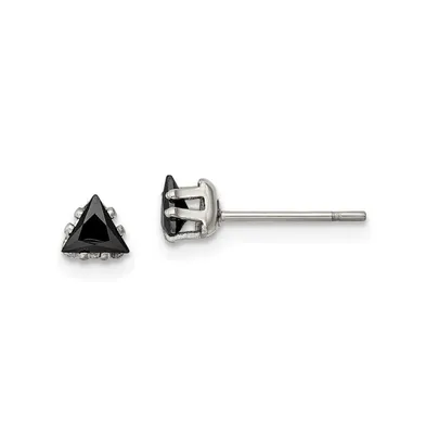 Chisel Stainless Steel Polished Triangle Cz Stud Earrings