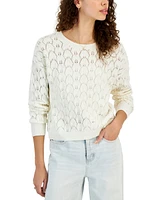 Hooked Up by Iot Juniors' Long-Sleeve Pointelle Sweater