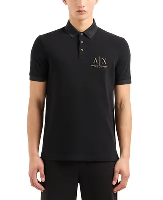 A|X Armani Exchange Men's Slim Fit Black and Gold Capsule Logo Polo Shirt