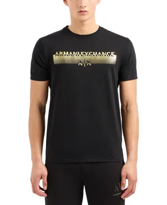 A|X Armani Exchange Men's Short Sleeve Black and Gold Capsule Rectangle Logo T-Shirt