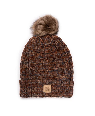 Muk Luks Women's Patch Pom Cuff Hat, Tawny Brown, One Size