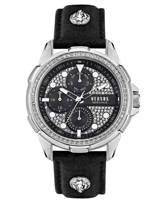 Versus Versace Men's 6E Arrondissement Multifunction Black Leather Watch 46mm