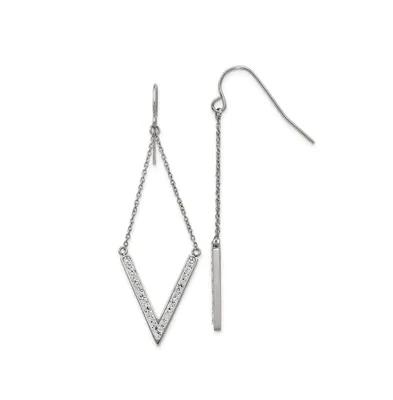 Chisel Stainless Steel Polished Crystal V-shape Dangle Earrings