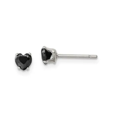 Chisel Stainless Steel Polished Heart Cz Stud Earrings