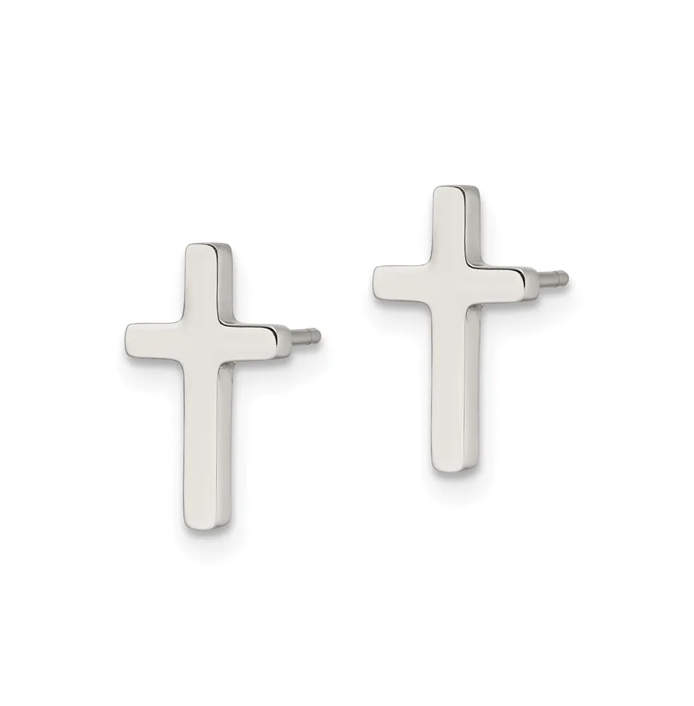 Chisel Stainless Steel Polished Cross Earrings