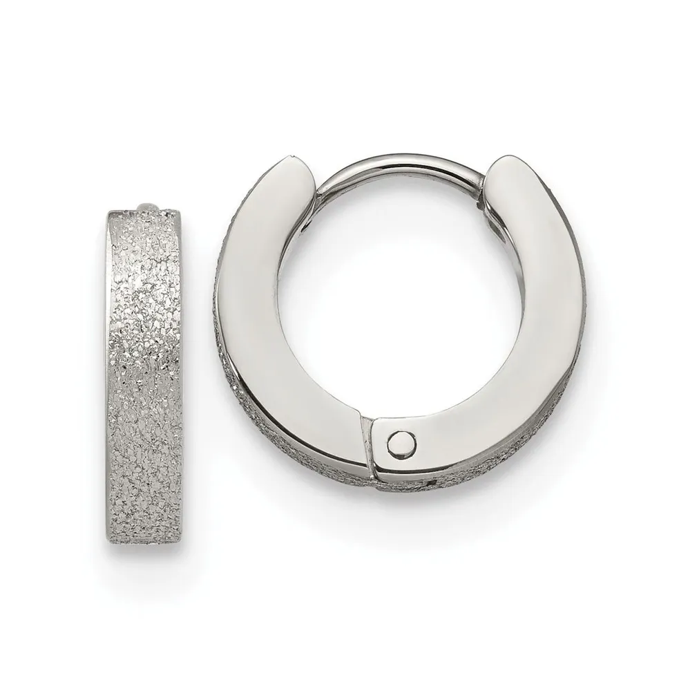 Chisel Stainless Steel Polished and Sandblasted Hinged Hoop Earrings