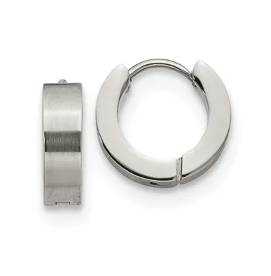 Chisel Stainless Steel Brushed and Polished Hinged Hoop Earrings