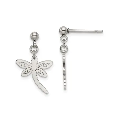 Chisel Stainless Steel Polished Dragonfly Dangle Earrings