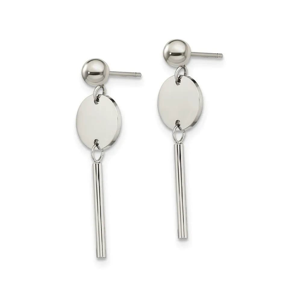 Chisel Stainless Steel Polished Disc with Bar Dangle Earrings