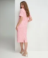 Tommy Hilfiger Womens Gingham Short Sleeve Jacket Midi Pencil Skirt