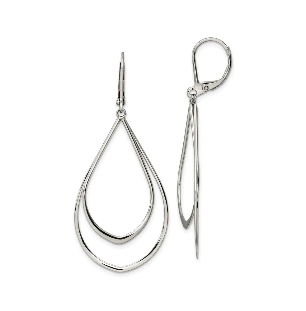 Chisel Stainless Steel Polished Double Teardrop Dangle Earrings