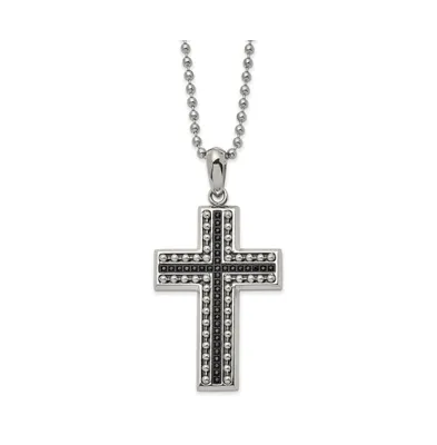 Chisel Polished with Black Cz Cross Pendant on a Ball Chain Necklace