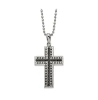 Chisel Polished with Black Cz Cross Pendant on a Ball Chain Necklace