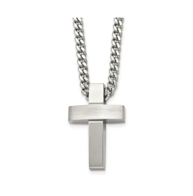 Chisel Brushed Polished Cross Pendant on a Curb Chain Necklace