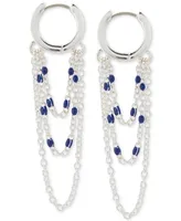 Lucky Brand Silver-Tone Blue Beaded Chain Hoop Earrings