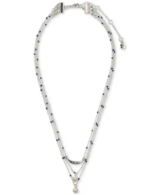 Lucky Brand Silver-Tone Imitation Pearl Convertible Layered Pendant Necklace, 15-1/2" + 3" extender