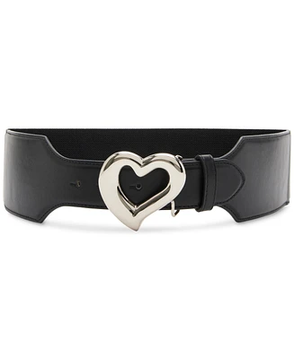 Steve Madden Women's Heart Buckle Stretch Faux-Leather Belt - Black