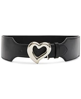 Steve Madden Women's Heart Buckle Stretch Faux-Leather Belt - Black