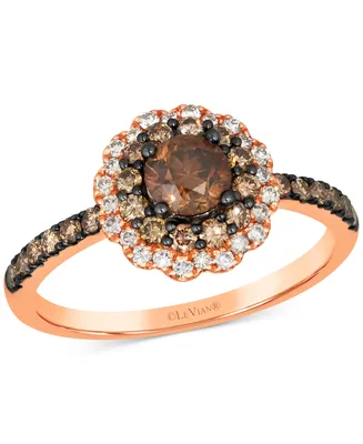 Le Vian Chocolate Diamond & Nude Diamond Flower Halo Ring (1 ct. t.w.) in 14k Rose Gold