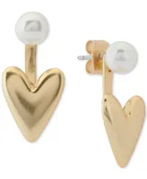 Lucky Brand Gold-Tone Imitation Pearl & Puffy Heart Jacket Earrings