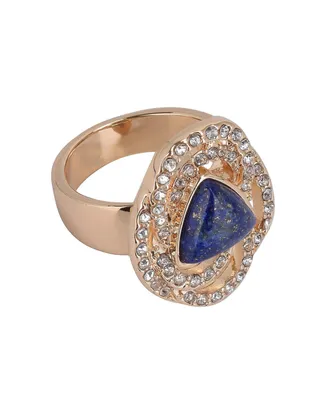 Laundry by Shelli Segal Gold Tone and Sodalite Crystal Stone and Semi-Precious Stone Cocktail Ring