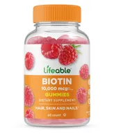 Lifeable Biotin 10,000 mcg Gummies - Hair And Nail Growth - Great Tasting Natural Flavor, Dietary Supplement Vitamins - 60 Gummies