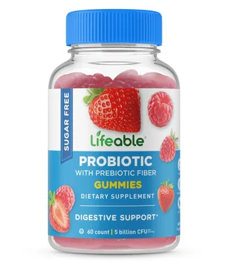 Lifeable Sugar Free Probiotics with Prebiotics Fiber Gummies - Healthy Digestive And Immune Functions - Dietary Supplement Vitamins - 60 Gummies